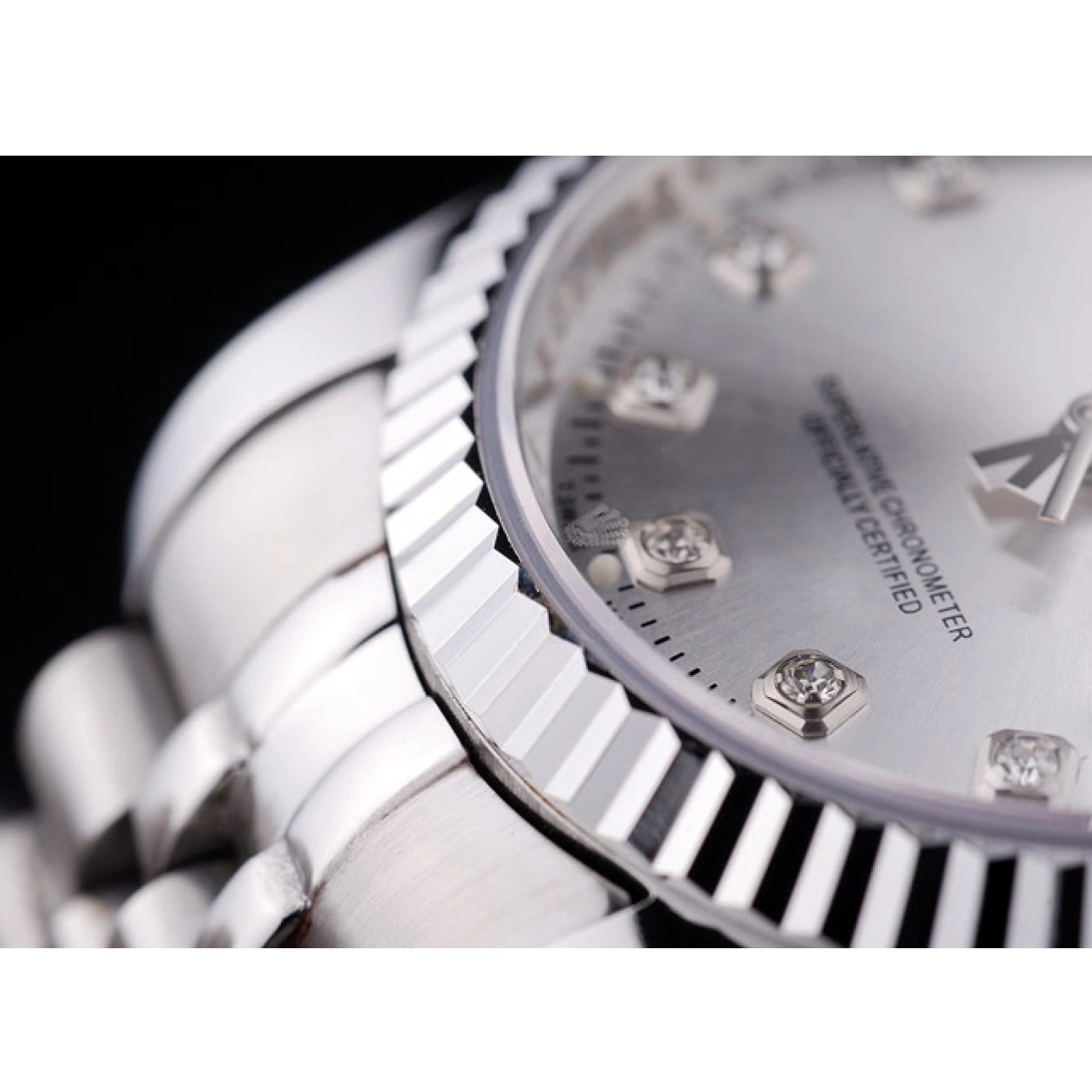 Aaa replica watch Bezel Diamonds Silver Datejust 7455 Rolex Dial Ribbed 0729
